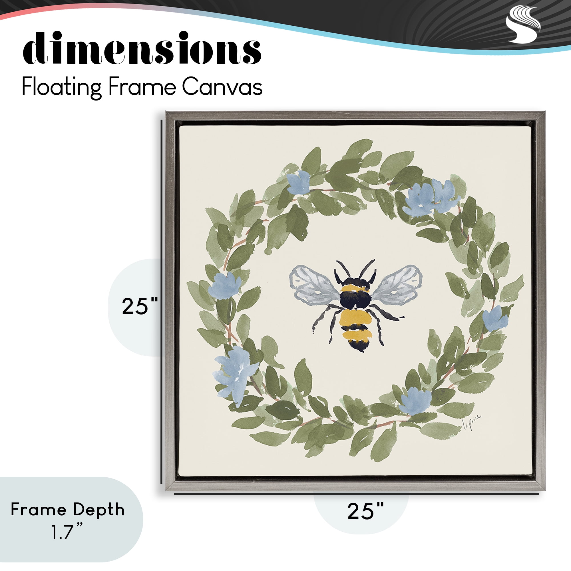 Stupell Industries Bee Celebration Wreath Gray Framed Floater Canvas Wall Art, design by Lucille Price