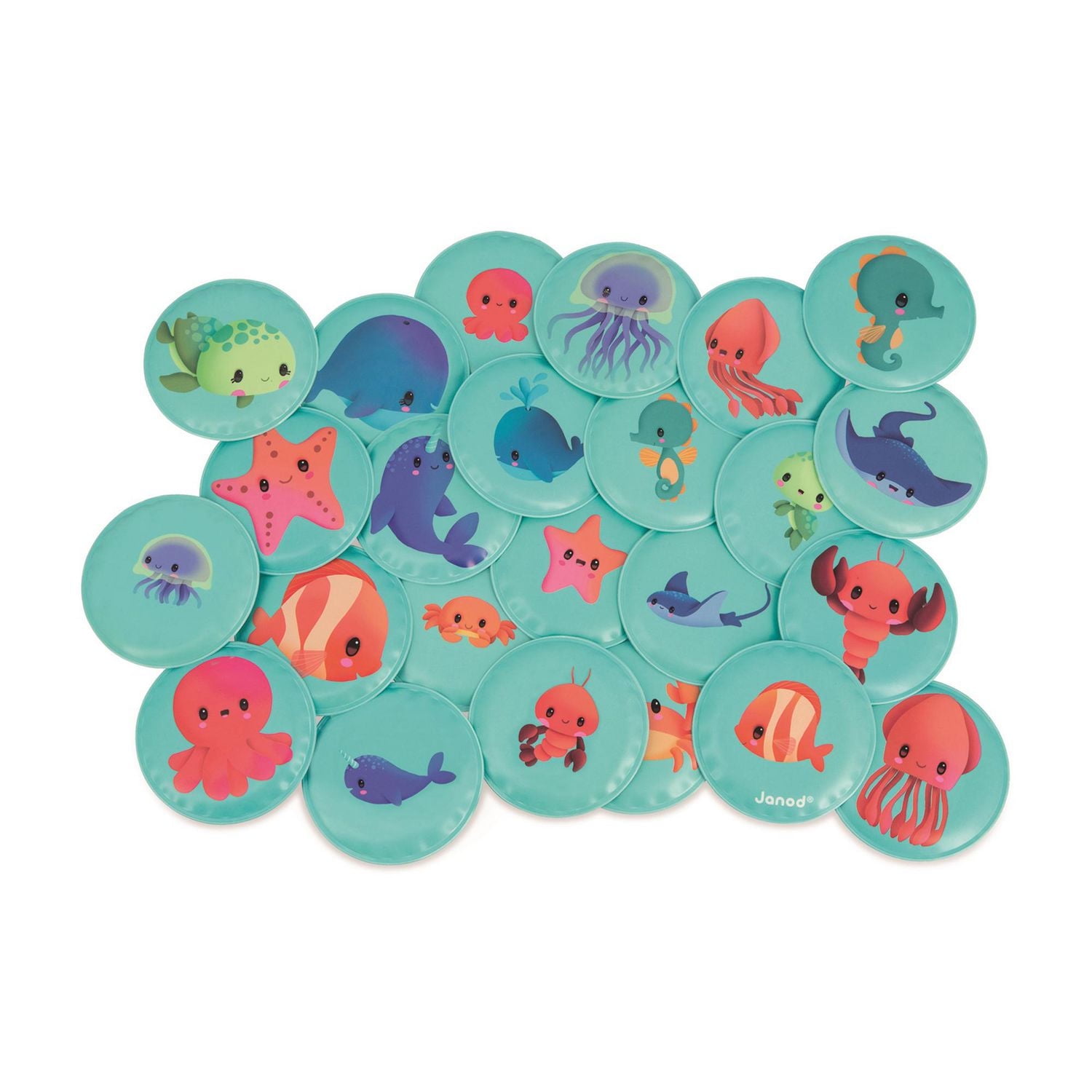 Janod - Jeu de mémoire - Bébés animaux - Jouets de bain - Découverte et développement précoce - Pour garçons et filles - À partir de 24 mois – Multilingue