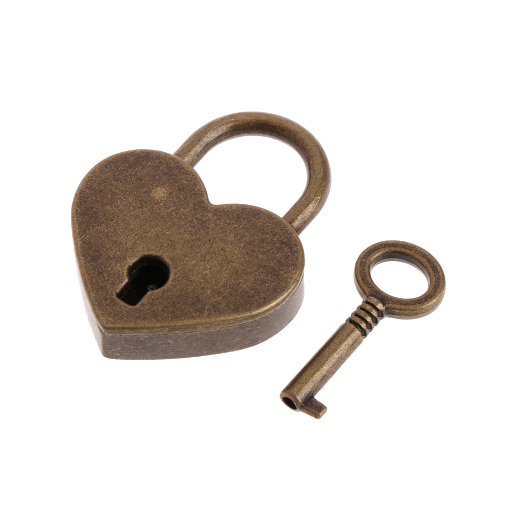 Large Antique Reproduction Heart Padlock with Key