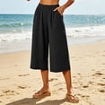thumbnail image 2 of Lumtrix Cotton Linen Capri Pants for Women Wide Leg High Waisted Casual Lounge Pant Summer Flowy Capris with Pockets Black S, 2 of 8