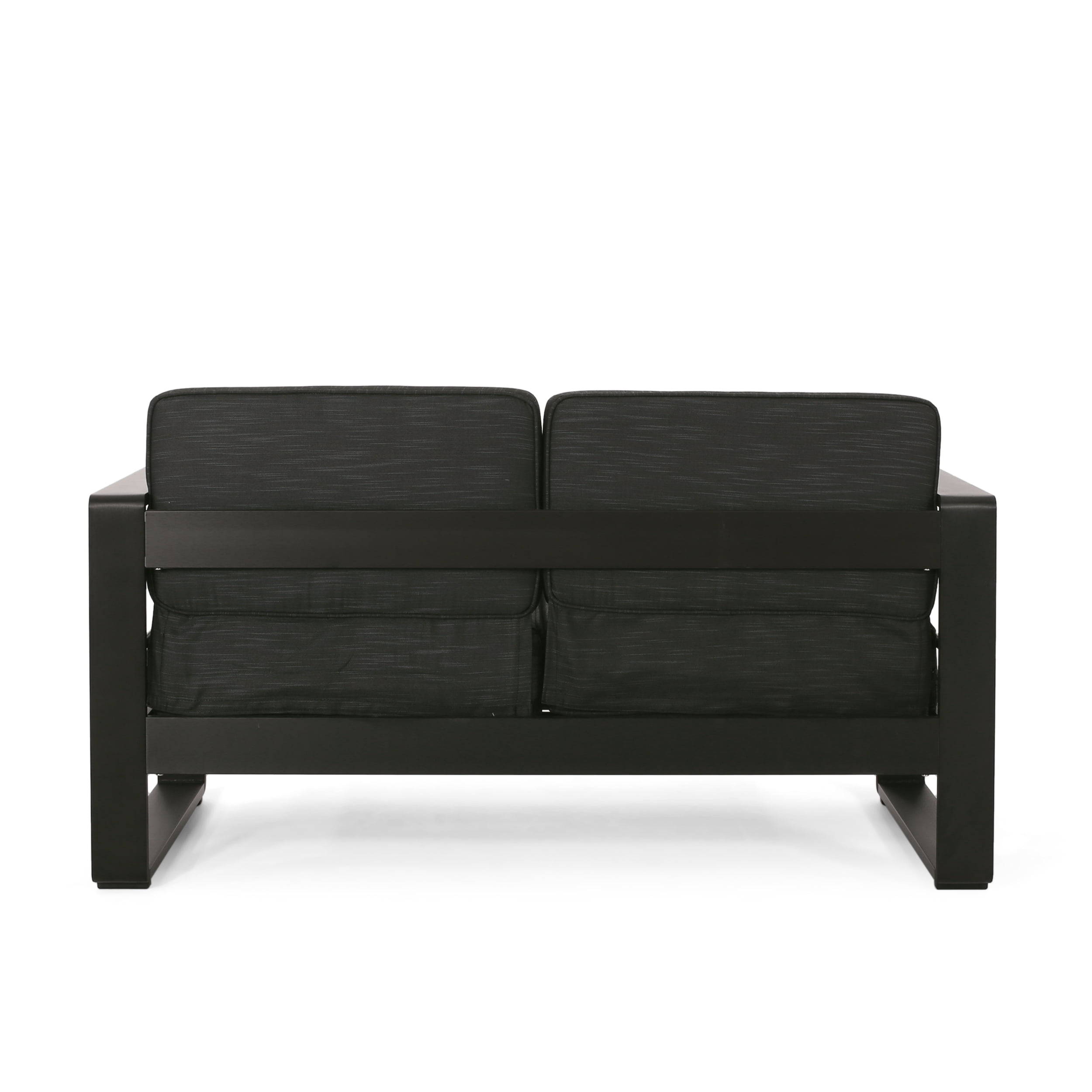 Outdoor Double Seat Sofa, Acacia Wood Frame Leisure Couch for Patio Garden, Teak and Beige