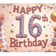 thumbnail image 4 of Pink Decorations Sweet 16 Birthday Banner Glamorous Design Decorative Balloons Happy Birthday Backdrop for Teen Celebration Event Decoration Photography, 4 of 8