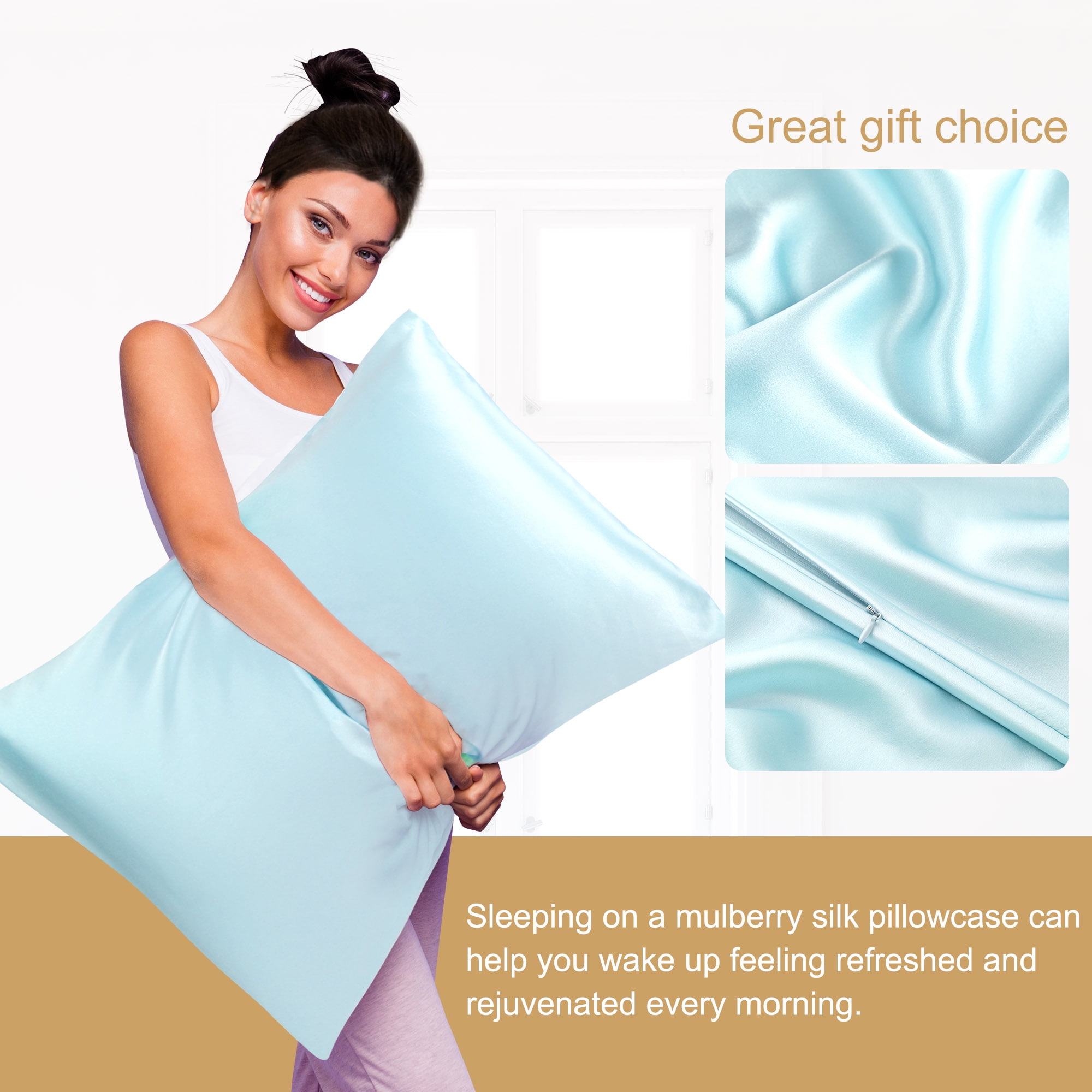 PiccoCasa 19 Momme Silk Pillowcase for Queen Size Pillow, Light Blue, 20"x30"