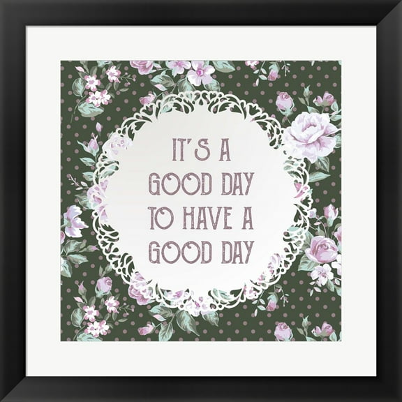It's a Good Day - Dots and Flowers on Green by Color Me Happy, Framed Wall Art, 19.5W x 19.5H