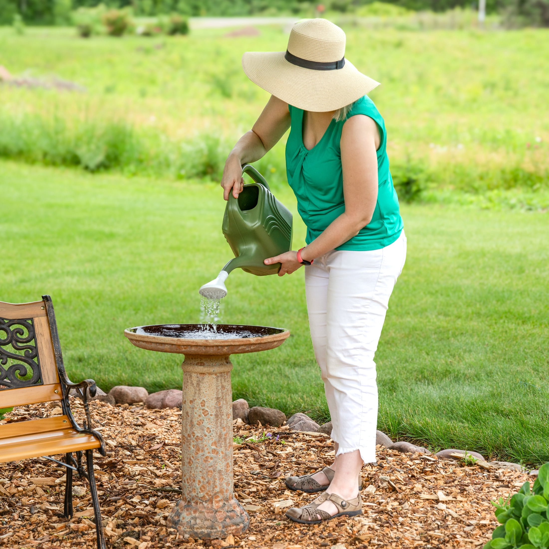 Sunnydaze Toulon Freestanding Ceramic Outdoor Bird Bath, UV-Resistant Brown Lava Finish