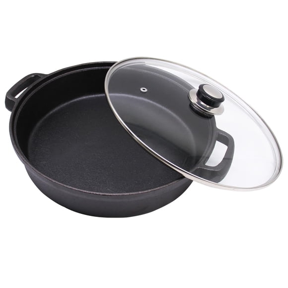 Sartén para Saltear y Freír Opexscal de Hierro Fundido 30 cm con Tapa de Vidrio