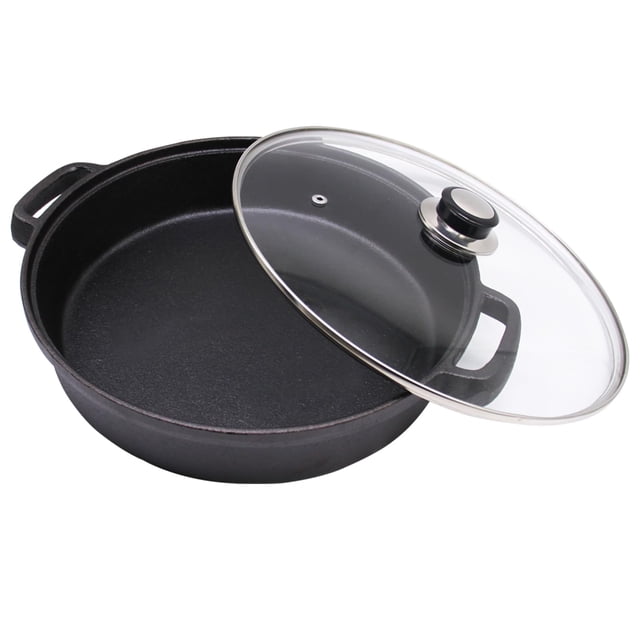 Sartén para Saltear y Freír Opexscal de Hierro Fundido 30 cm con Tapa de Vidrio