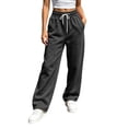 thumbnail image 2 of Nfurl Sweatpants for Women Wide Leg Pants Elastic Waist Drawstring Lounge Pants with Pockets Solid Color Open Bottom Casual Sweatpant Black,XXXL, 2 of 8