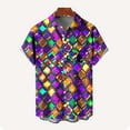 thumbnail image 3 of Cloaraye Mens Button Down Shirt Carnival Printed Turndown Collar Short Sleeve Summer T Shirts Mardi Gras Beach Vacation Holiday Tops, 3 of 6