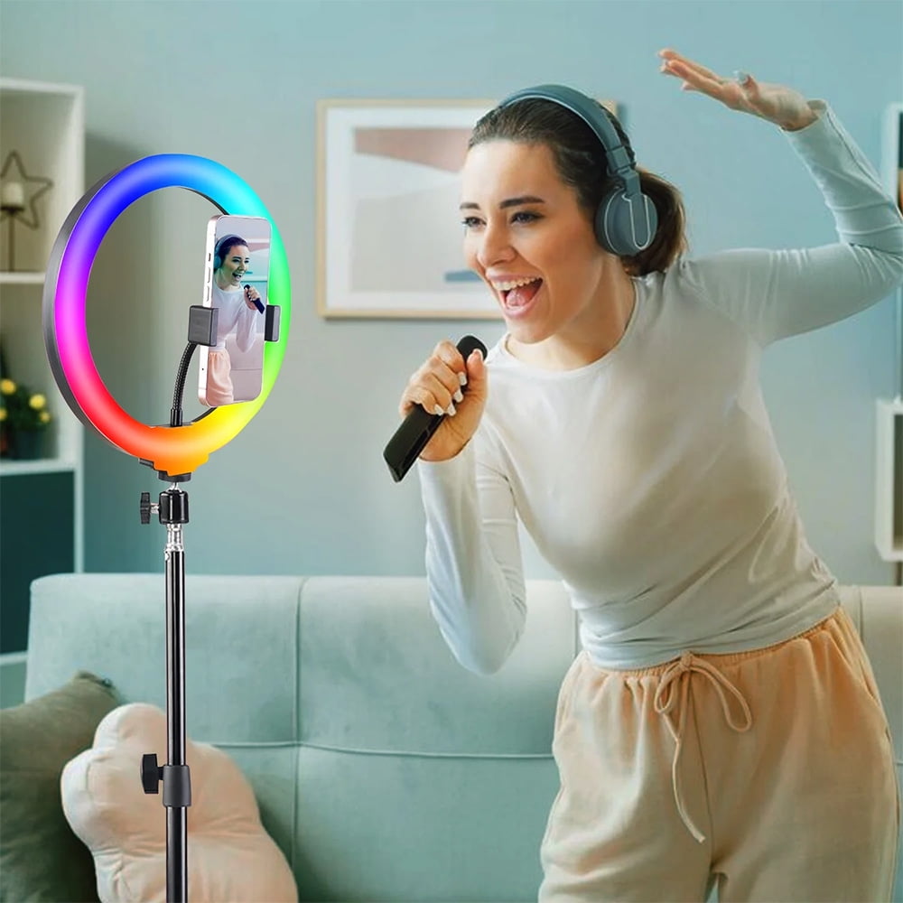 UEGOGO 10 inch RGB Ring Light with 43.3inch Tripod Stand & Phone Holder -LED Selfie Ringlight for Camera Makeup YouTube Live Streaming Zoom Meeting