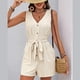 thumbnail image 5 of Mono sin mangas con cuello en V y cinturón para atar en la cintura para mujer - Mono informal para vacaciones - Conjunto de rayas para primavera y verano - Tallas S-XL, 5 of 8