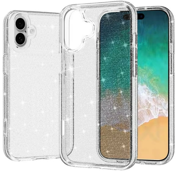 For iPhone 16 Plus 6.7in Case Glitter Thick Translucent Cover   Tempered Glass