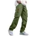 thumbnail image 2 of Mens Sweatpants with Pockets Elastic Bottom Plus Size Cargo Pants For Men Solid Casual Multiple Pockets Outdoor Straight Type Fitness Pants Cargo Pants Trousers, 2 of 9