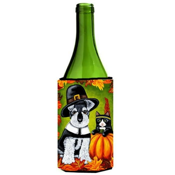 Thanksgiving Friends Schnauzer Wine Bottle Can cooler Hugger