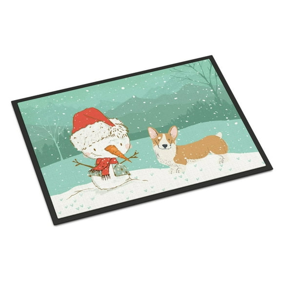 Carolines Treasures CK2060MAT Pembroke Corgi Snowman Christmas Door Mat Indoor Rug or Outdoor Welcome Mat 18x27 Doormat