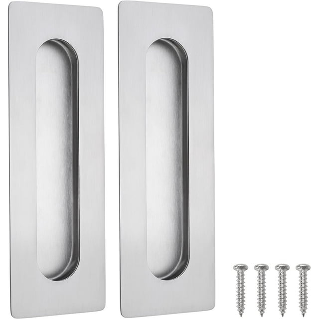 Malimali 7 Inch Large Recessed Finger Flush Pulls for Barn and Pocket Doors, Heavy Duty Sliding Closet Handle, Brushed Stainless Steel Rectangular Hardware (2 Pack)