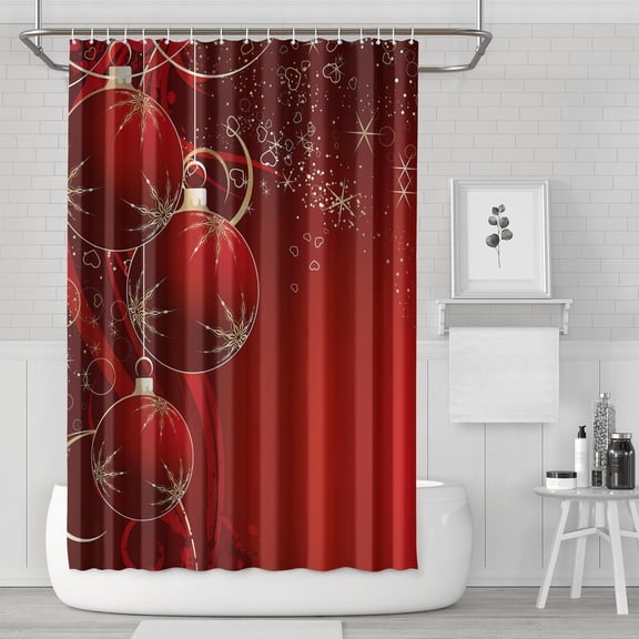 Merry Christmas Red Ball Shower Curtain,Washable Bathtub Curtains with Hooks Retro Polyester Fabric Bathroom Curtains for Halloween Thansgiving Christmas Hotel Dorm