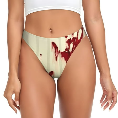 Qokaie Bloody Hand1 Printed Women s Cotton Thong Underwear  Sexy Breathable Panties G-string-XX-Large