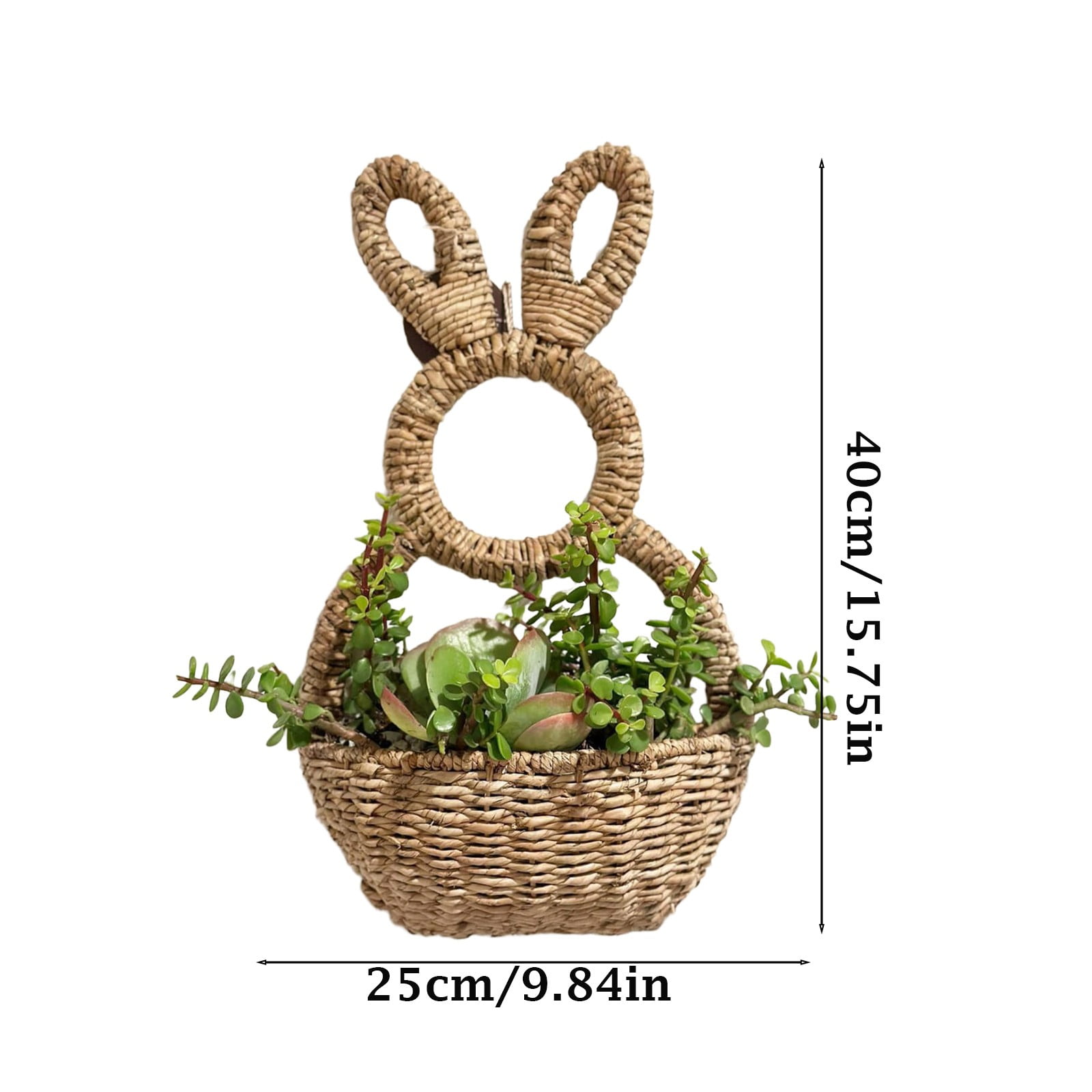 ZZAIXHL Bunny Basket Hanging Wall Pocket Spring Decor - Hand Woven Wicker Easter Basket - Bunny Hanging Ornament, Wicker Easter Baskets Rabbit Statue Spring Wreath for Front Door