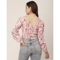 thumbnail image 2 of Moomaya Women'S Printed Square Neck Crop Top, Long Sleeves Smocked Summer Top, 2 of 8