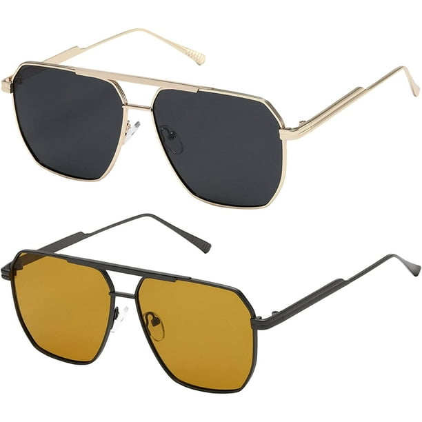 Ffiy Polarized Sunglasses Womens Men Retro Oversized Square Vintage Fashion Shades Classic Large Metal Sun Glasses