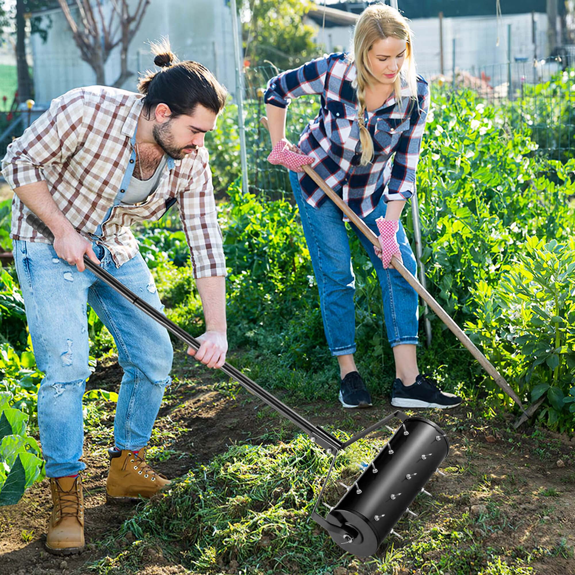 Costway 18" Manual Lawn Aerator Grass Aeration Tool Filled with Sand or Stone with Handle