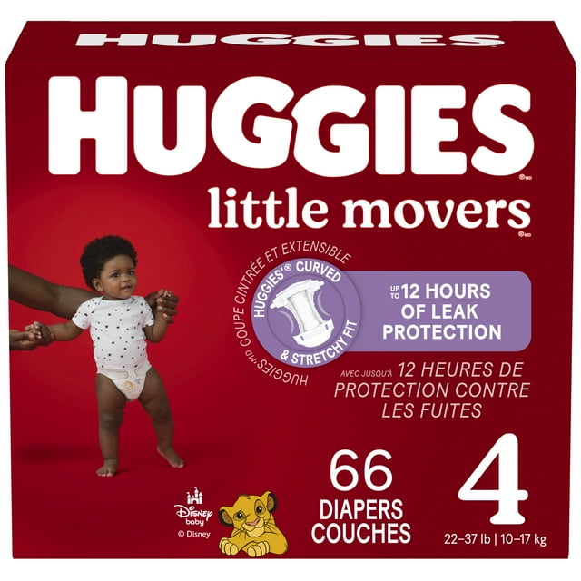 Huggies Little Movers Baby Diapers, Giga pack, Size 4 (22-37 lbs), 66 Ct