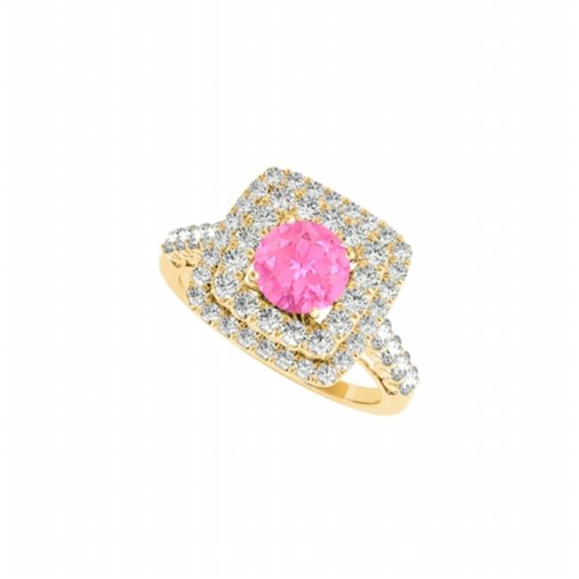 September Birthstone Created Pink Sapphire Round Pendant with Cubic Zirconia in Gold Vermeil ove
