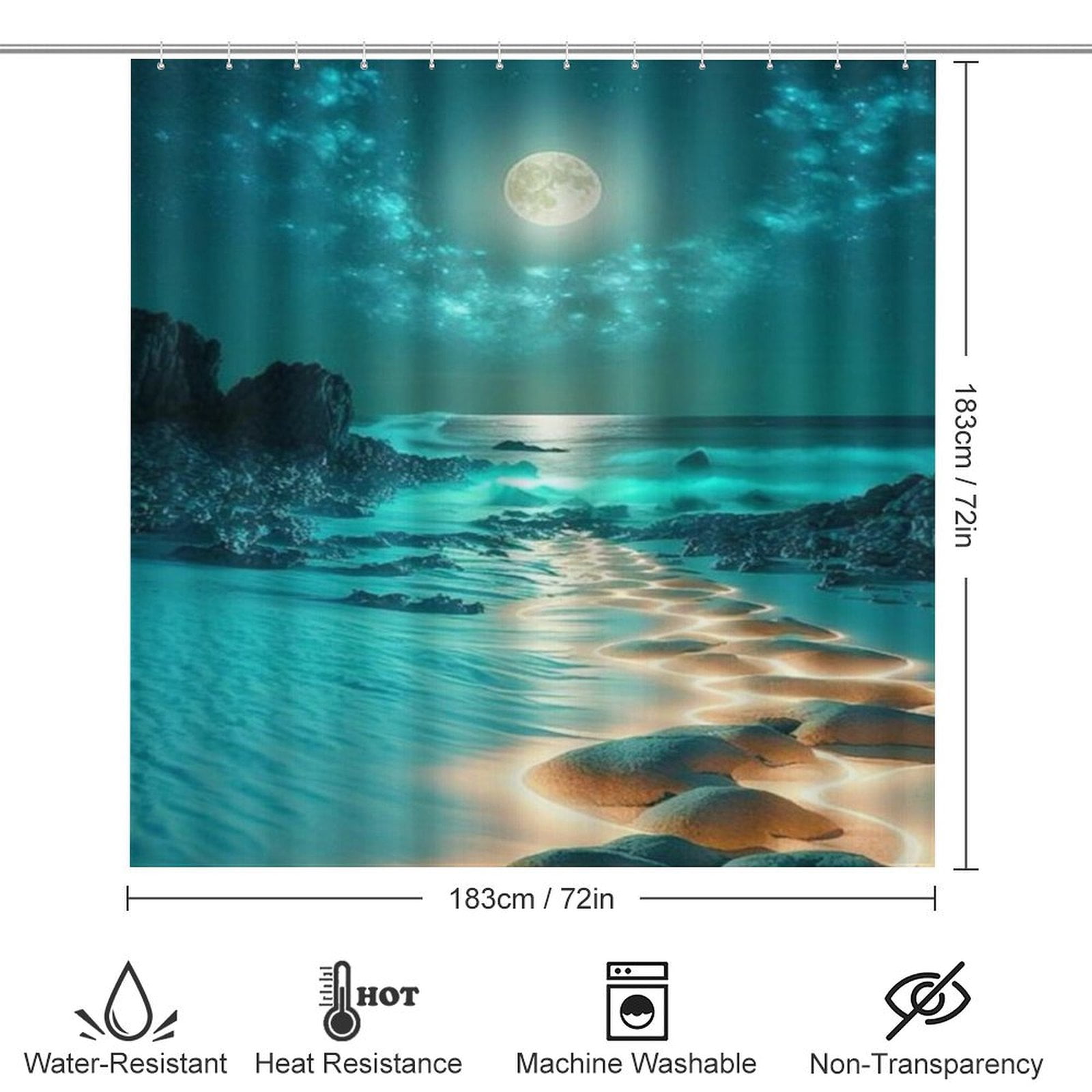 Bright Sunshine Through Deep Blue Sea 4Pcs Shower Curtain Set Shower Curtain Set with Carpet Bath Mat