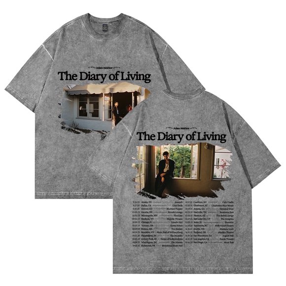 Adam Melchor le Journal de la Vie T-shirt Lavé pour Hommes et Femmes, Haut à Manches Courtes en Coton à la Mode et Tendance, Gris, 3TG