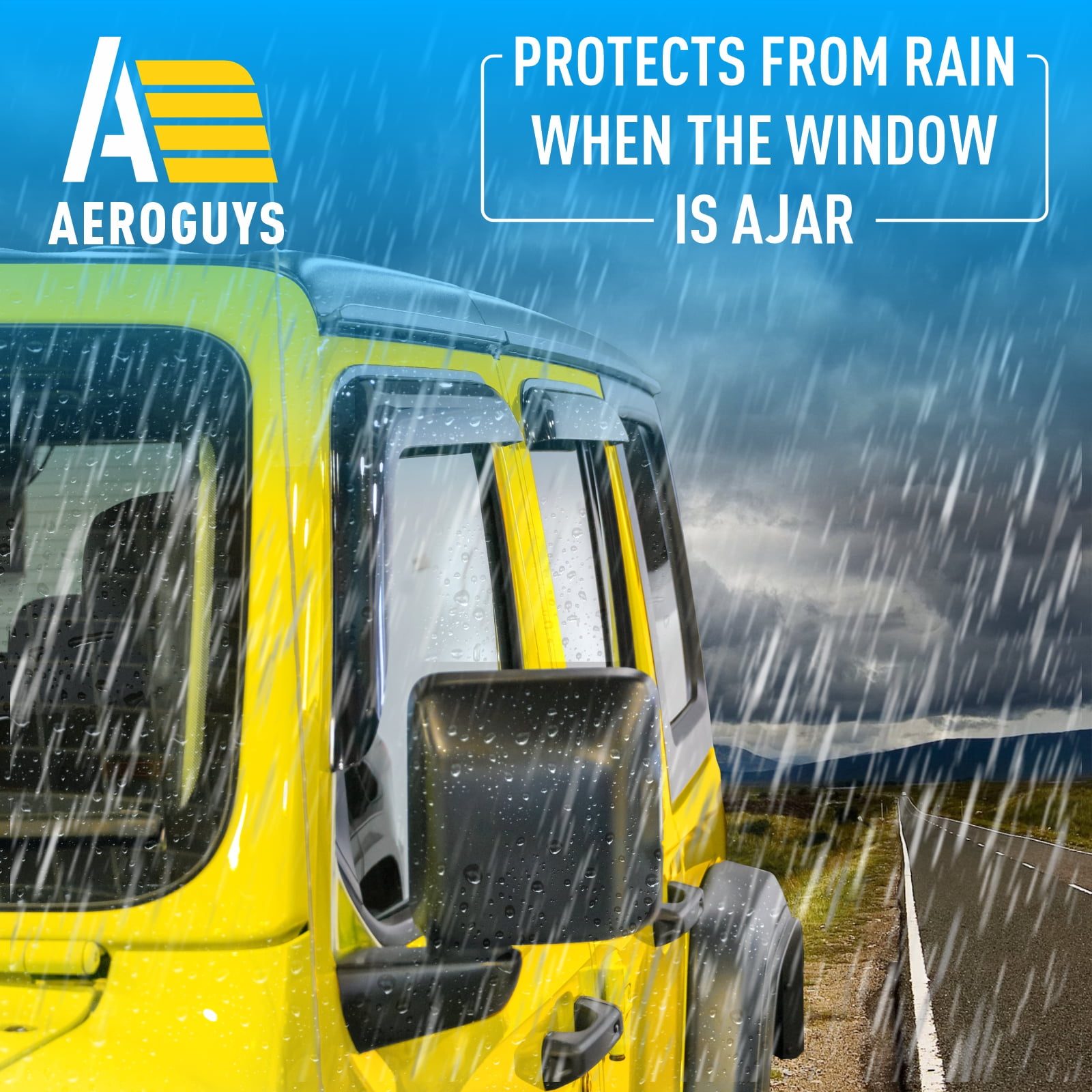 AEROGUYS Tape-On Window Deflectors Extra Durable Window Visors Rain Guards Fit for Jeep Wrangler 2018-2026 JL/Gladiator 2020-2026,Sun Visors, Wind Deflectors,Vent Visors,Car Accessories - 4pcs AG0085