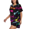 thumbnail image 2 of Wukai Colorful Dragonflies Women's Pajama Set,Short-Sleeve Top and Shorts with Elastic Waistband and Pockets for Loungewear, Yoga, and Casual Wear-Small, 2 of 7