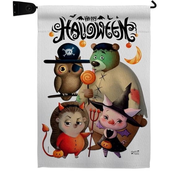 Angeleno Heritage GS130413-P3-04 Halloween Friends Falltime 13 x 18.5. in. Double-Sided Decorative Horizontal House Garden Flag Set for Decoration Banner Yard Gift