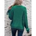 thumbnail image 5 of Female Casual Pullover Loose Bows Solid Color Round Neck Trendy Knit Long Sleeve Sweater Dark Green XL, 5 of 9