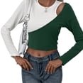 thumbnail image 2 of Defitshape Women's Long Sleeve T Shirt Fitted Crop Top Summer Casual Crop Lightweight Cut Out Soft Stretch Shirt Dark Green Large, 2 of 4