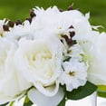 thumbnail image 2 of Enova Home Mixed Artificial Silk Roses Fake Flowers Arrangement in Cube Glass Vase with Faux Water for Home Office Wedding Decoration(Cream), 2 of 4