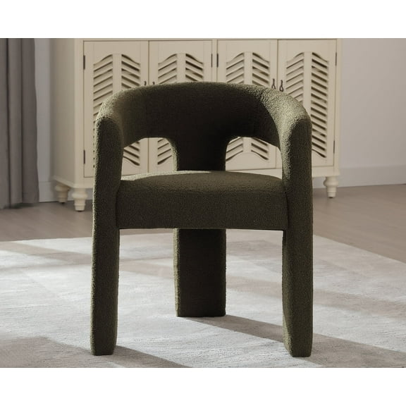 Guyou Modern Sherpa Upholstered Dining Chair, Cute Barrel Side Armchair Kitchen Chair with Armrests and Back for Living Room Dining Room Bedroom, Green