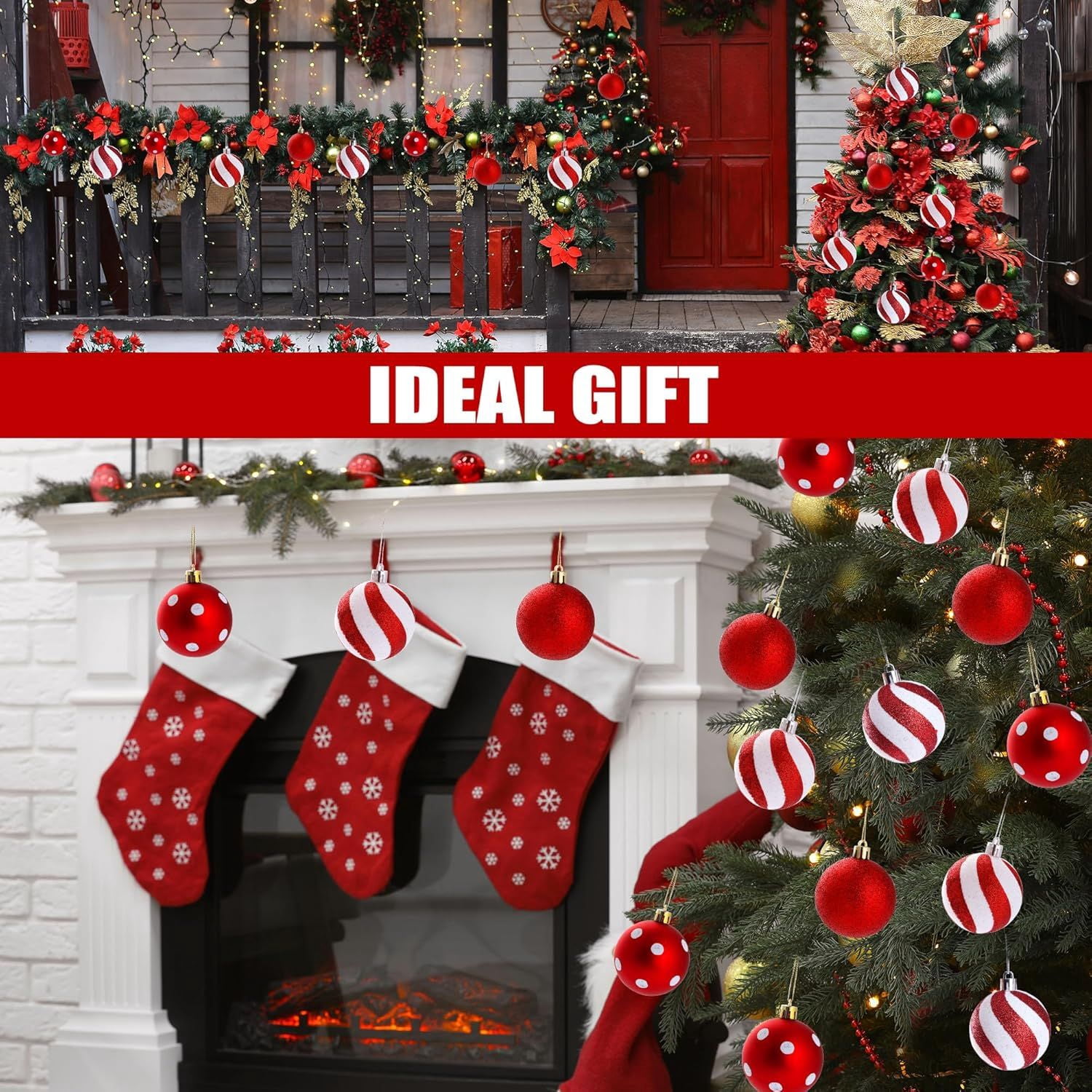 2Pcs Peppermint Candy Ornaments, Candy Cane Balls, Red & White Hanging Stripes - Christmas Tree Ornaments for Xmas Party & Indoor/Outdoor Holiday Home Decorations