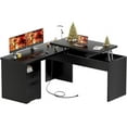 thumbnail image 4 of Homieasy L Shaped Desk with Power Outlets and USB Charging Ports, Lift Top Corner Computer Desk with Drawer, Large Office Desk with Storage Shelves, L Shaped Standing Desk for Home Office, Black, 4 of 7