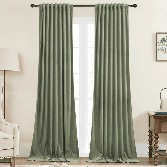 StangH Sage Green Curtains for Living Room Soft Velvet Back Tab Nursery Bedroom Window Panels 96 inches Long Room Darkening Thermal Insulated Drapes, W42 x L96, 2 Panels