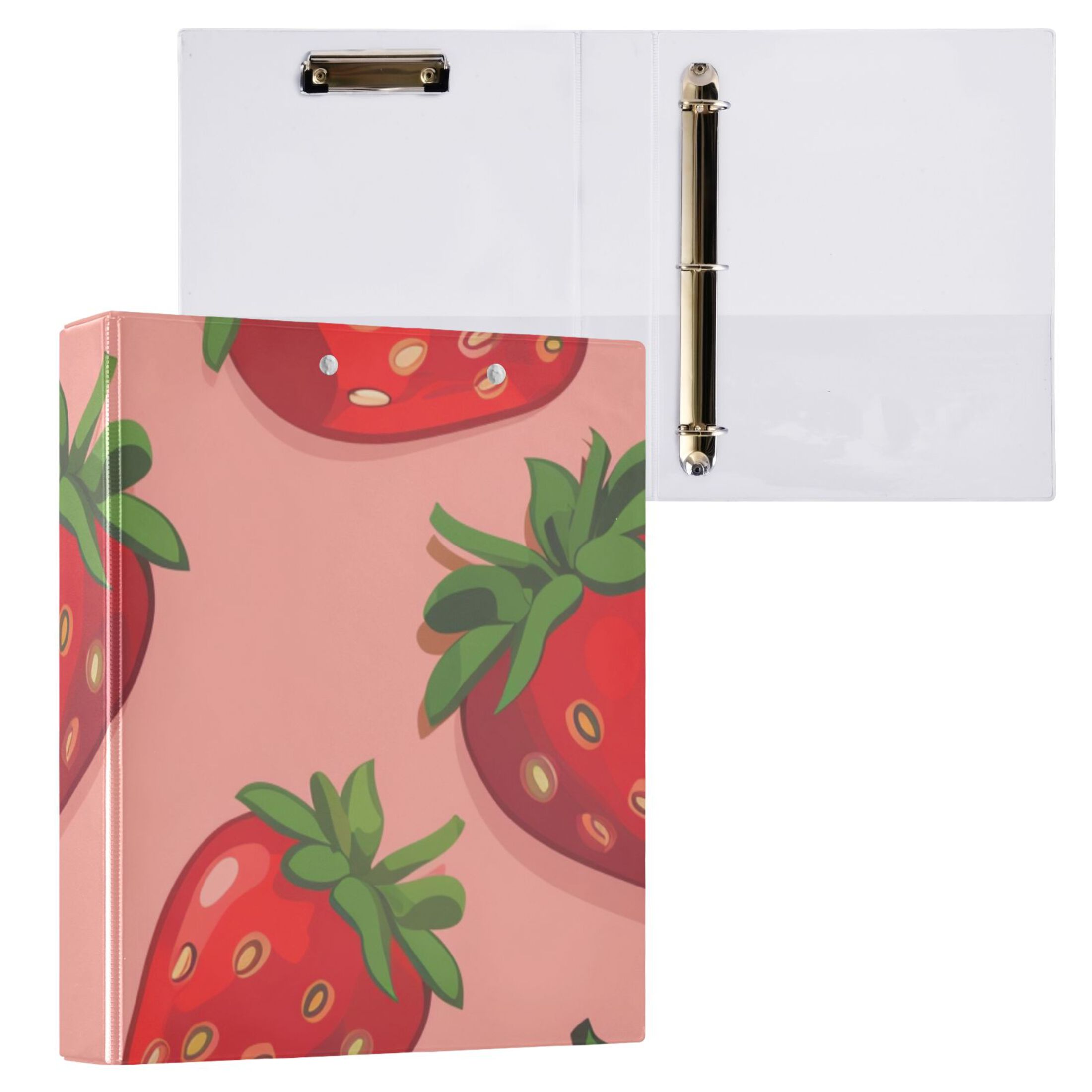 Strawberries Flowers 3 Ring Binders 1.5 inch Hardcover File Folders with Interior Pockets A4 Size Organizer for School Office Hospital