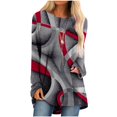thumbnail image 1 of Long Sleeve Shirts for Women Dressy Casual Crew Neck Hem Flowy Tops Color Block Geometry Printed Oversized Loose Tunic Shirts Graphic Tees for Spring Fall #B06-Orange S, 1 of 5
