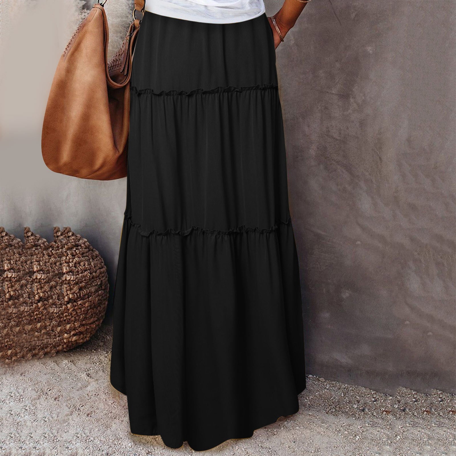 ハーリップトゥ　High-Waist Tiered Long Skirt M Womens-Maxi-Skirt-Tiered-Flowy