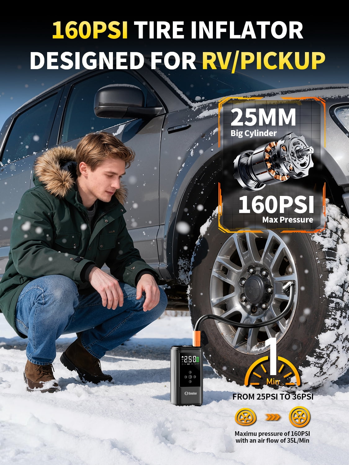 Jump Starter with Air Compressor, 1000A Battery Jump Starter (for 5.0L Gas or Up to 3.5L Diesel),150PSl Digital Tire Inflatorwith Emergency Light