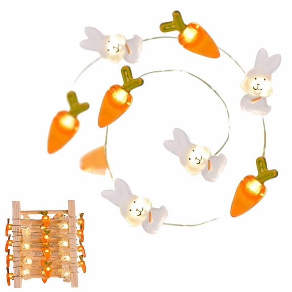 CoreLiving Easter String Lights with Carrot and Bunny Designs Battery Operated 6.56Ft Spring Garland Fairy Lights for Indoor Outdoor Home Mantel Window Party Decor