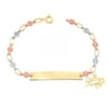 14K Gold Little Angel Charm Bracelet, Tri-Color Flower Engravable ID, 5.5"-6" Adjustable, Kids Jewelry