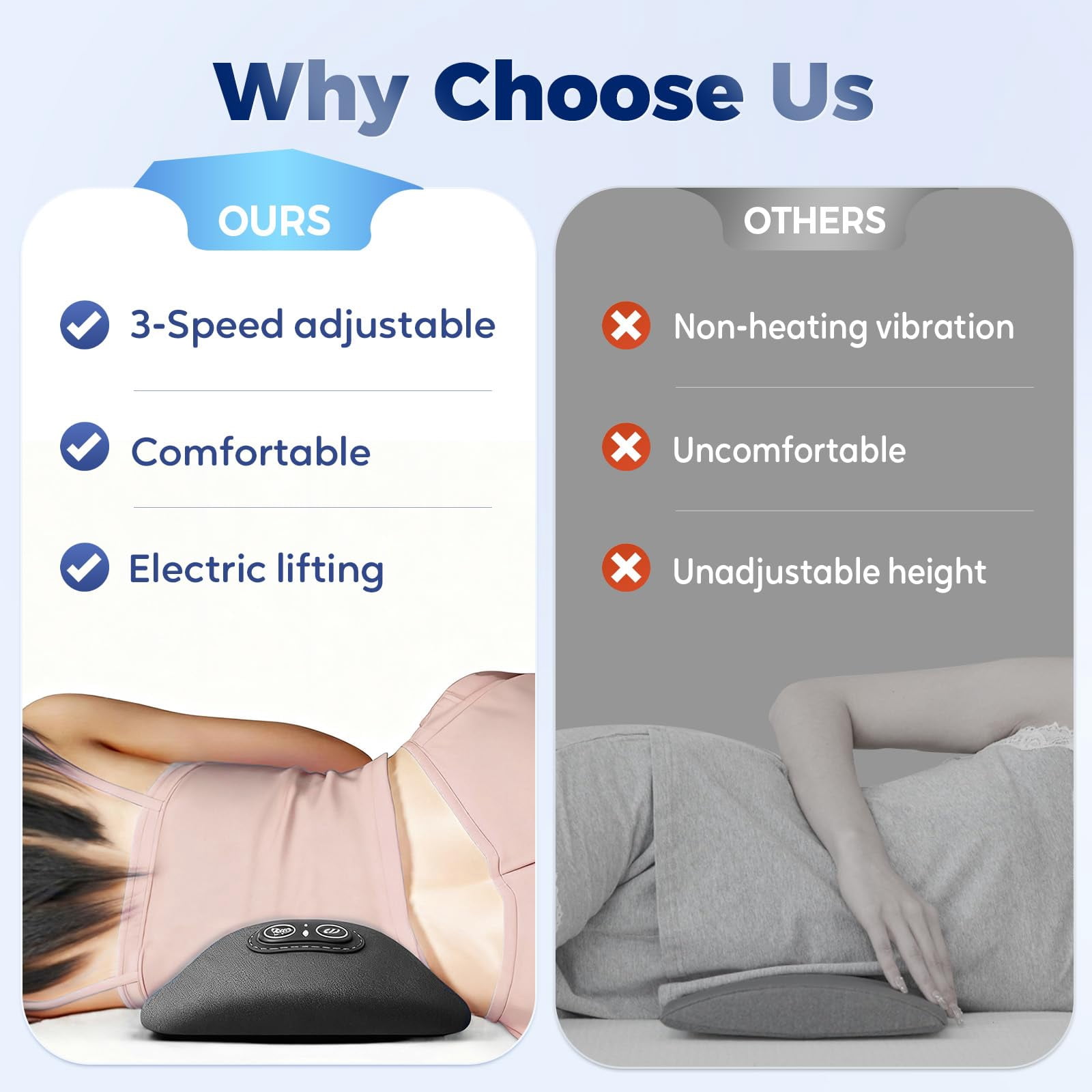 Smooth Triple Fusion Back Massager, 2026 Upgrade Electric 3 in 1 Lumbar Pillow for Bed and Chair, Back Massager with Vibration and Traction for Back and Neck and Shoulder
