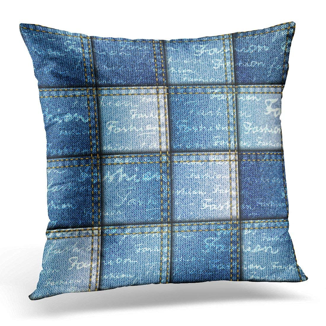 ARHOME Blue Continuity Pattern Patchwork of Denim Curve Pillows case
