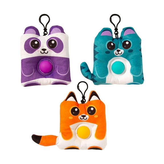 Fun Express Stuffed Zoo Animal Lotsa Pops Popping Toy Backpack Clip Keychains - 12 Pieces
