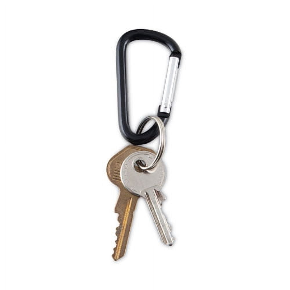 Carabiner Key Chains, Split Key Rings, Aluminum, Black, 10/pack | Bundle of 10 Packs